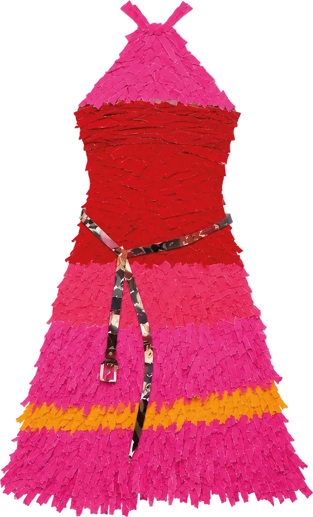 Gestricktes Kleid in Rot und Pink